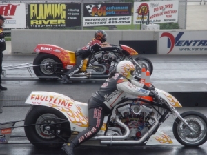 Rick Romine and Chicago Joe, Top Fuel Nitro Bikes. Fastest two cylinder bikes around.
