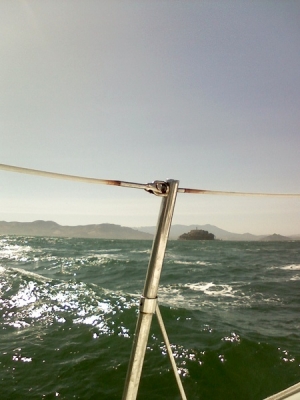 Nice wave. Alcatraz in background.